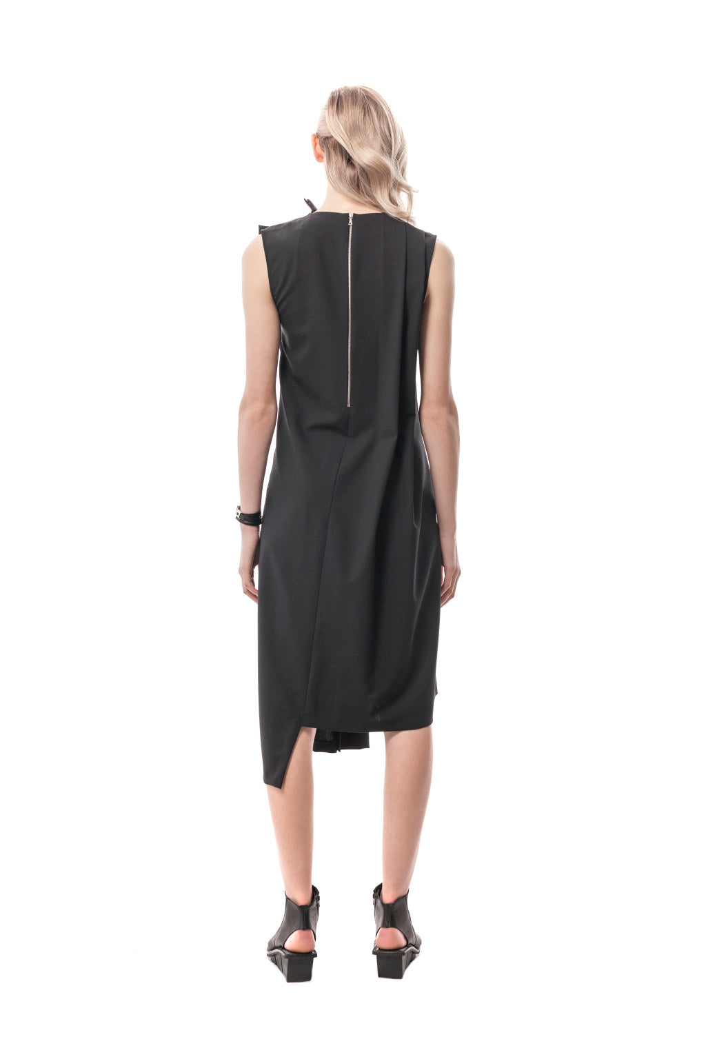 Black Rivoli Asymmetrical Romper Dress, wool