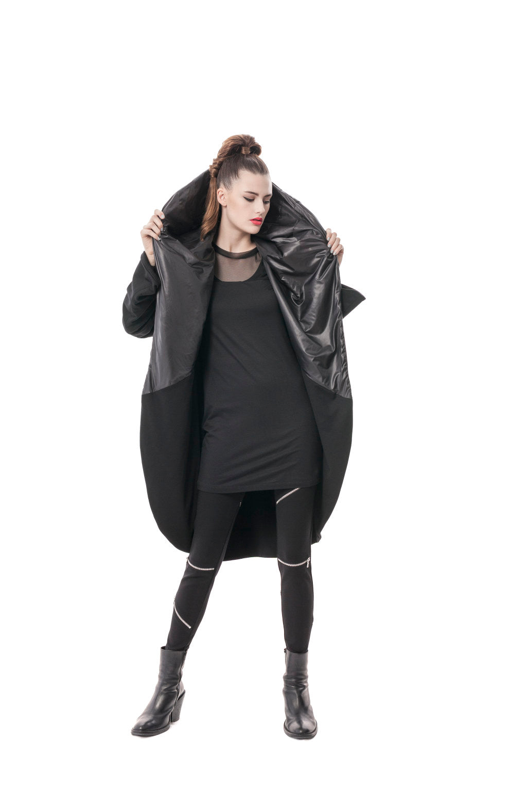 Black Signature Cocoon Wrap Jacket in Bamboo and Japanese Technical Nylon