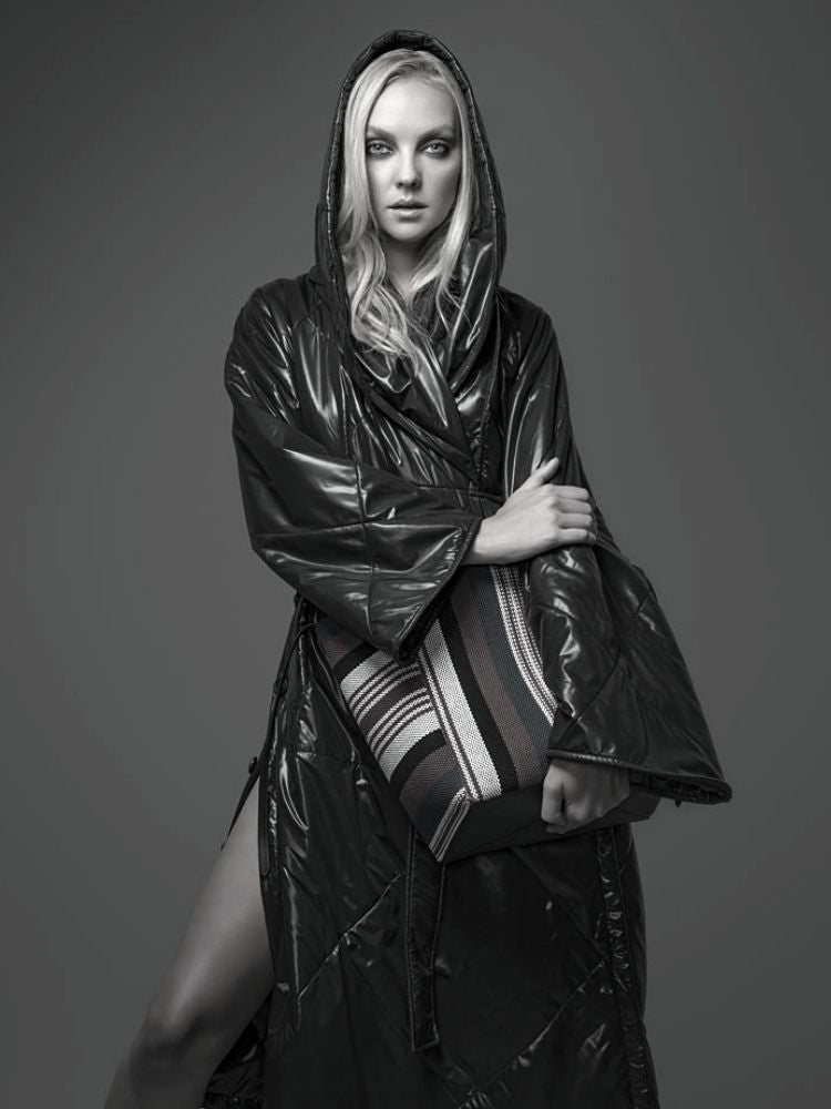 Heather Marks wearing Black Winter Coat by Lauren Bagliore