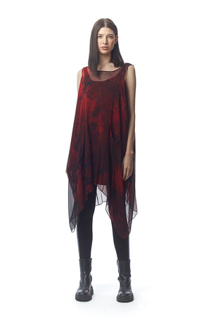 Procida Hand-Painted Crinkle Silk Dress/Overlay