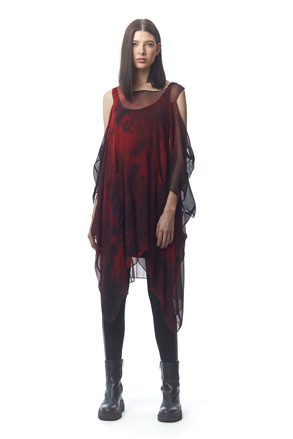 Procida Hand-Painted Crinkle Silk Dress/Overlay