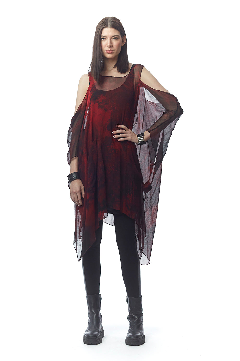 Procida Hand-Painted Crinkle Silk Dress/Overlay