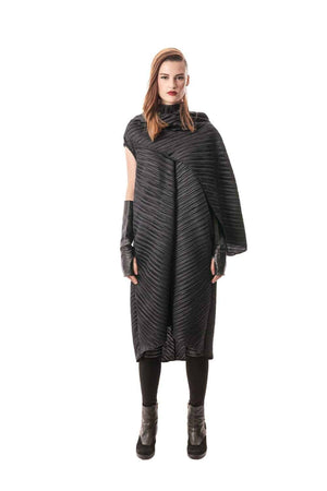 Black Giotto Pleated Cape Dress, 100% Italian PL. Fabric 
