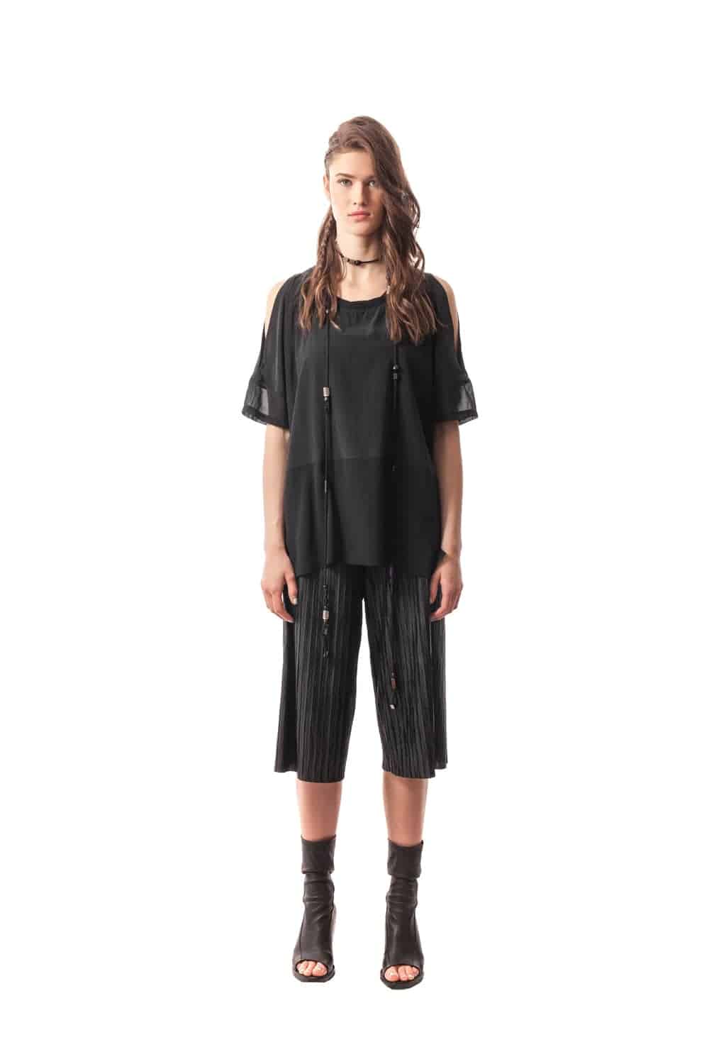 Black La Brezza Silk Top w/Peek-a-Boo Shoulder