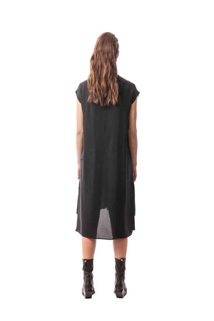 Black Ottaviano Silk Button-Down Overlay Dress, 100% Silk