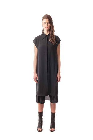 Black Ottaviano Silk Button-Down Overlay Dress, 100% Silk