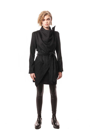 Black Cashmere Tailored Wrap Jacket with Silk Lining