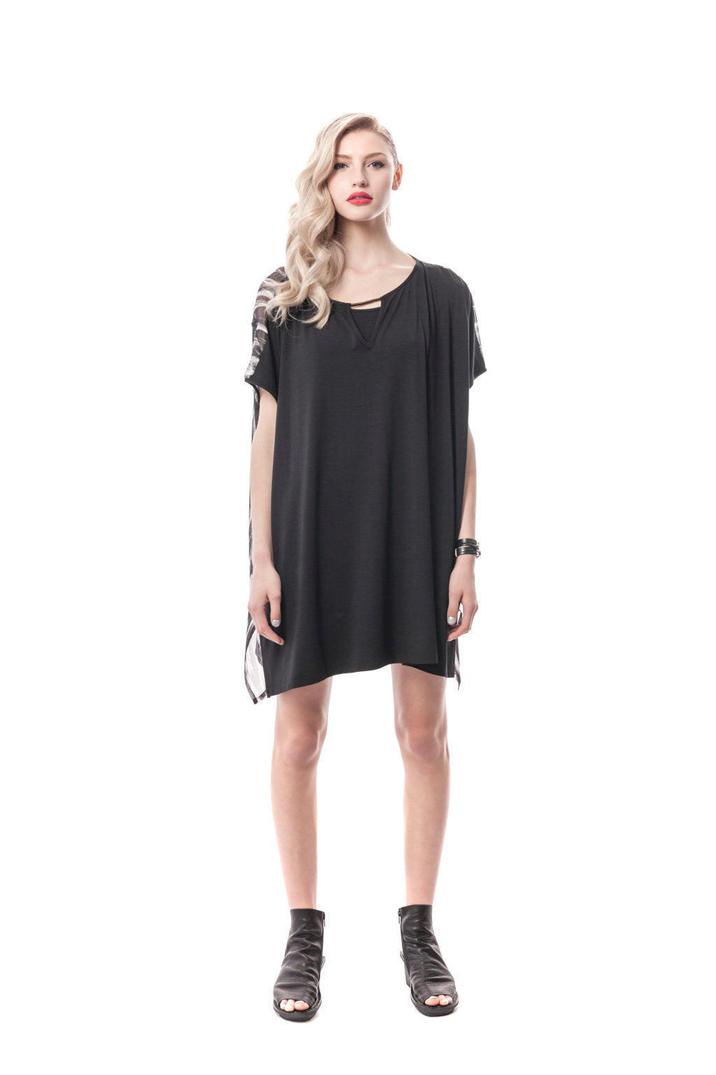Black Oversized Jersey and Silk Tunic Dress 