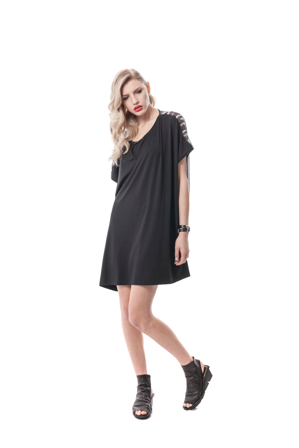 Black Oversized Jersey and Silk Tunic Dress 