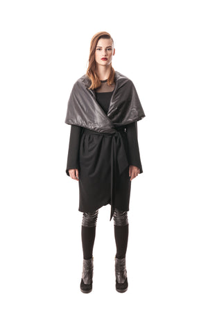 Black Signature Cocoon Wrap Jacket in Bamboo and Japanese Technical Nylon