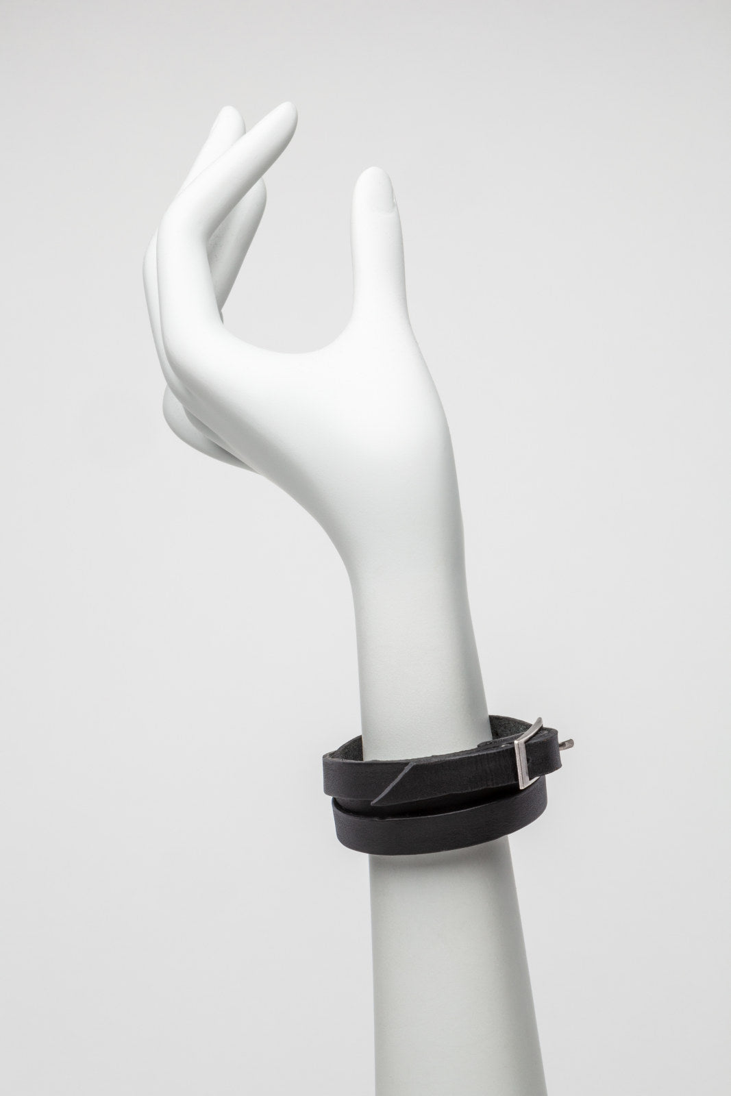 Black Leather Wraparound Buckle Bracelet