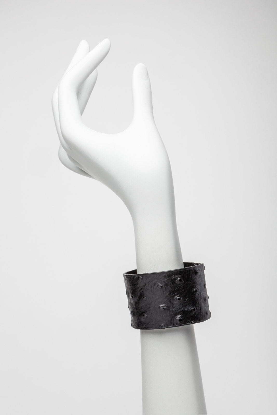 Black Midtown Leather Cuff Ostrich