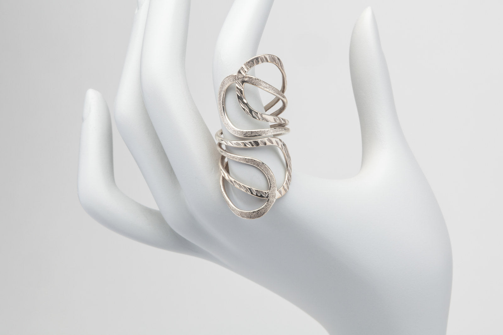 Sculptural Adjustable Sphere Ring, Silver-Plated