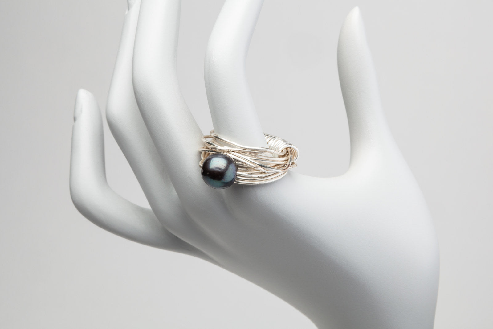 LB La Pietra Japanese Black Pearl Ring Argento - Silver