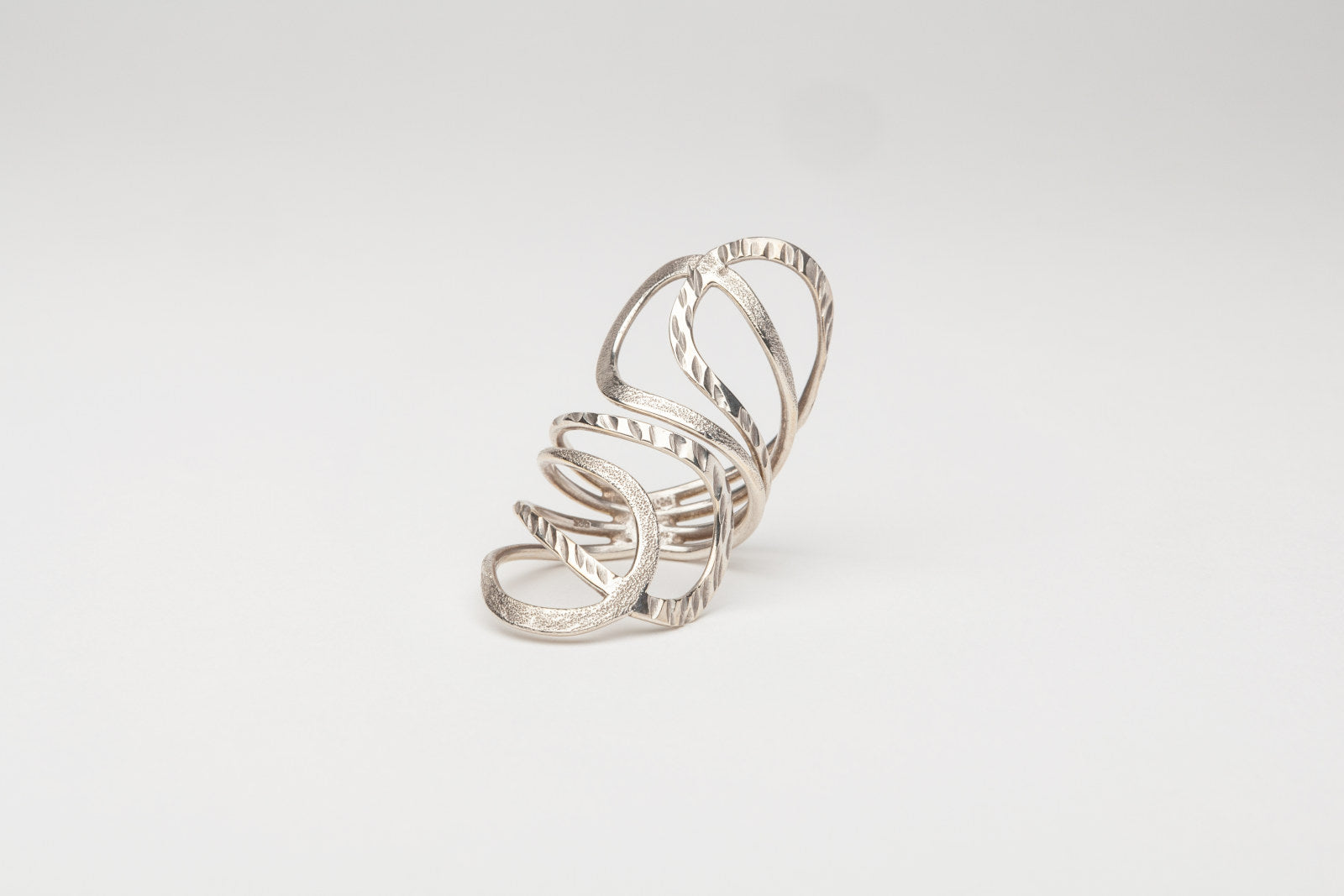 Sculptural Adjustable Sphere Ring, Silver-Plated