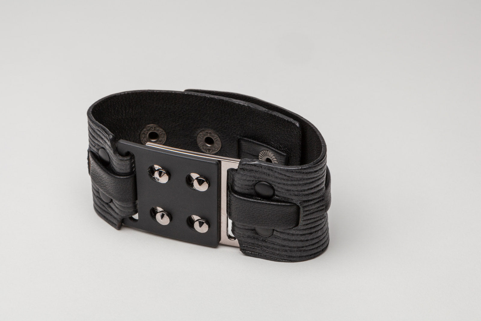 Leather + Metal Cuff, Embossed Lizard Leather, Adjustable