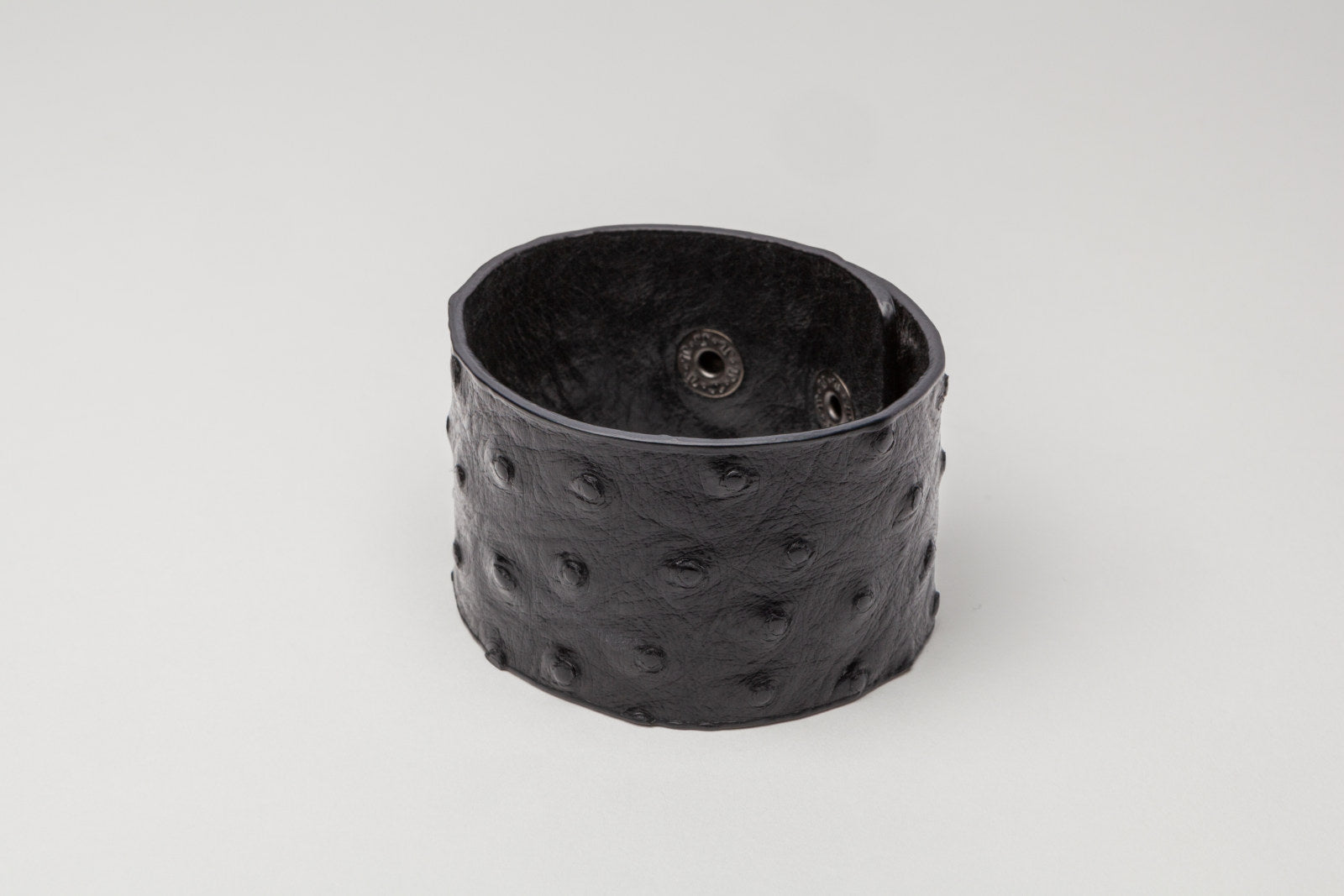 Black Midtown Leather Cuff Ostrich