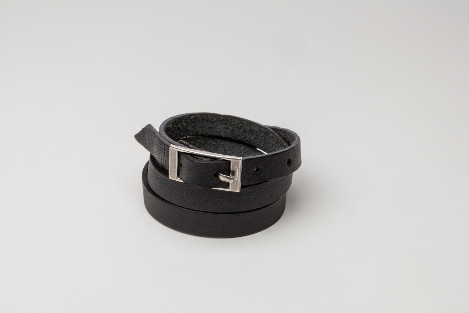 Black Leather Wraparound Buckle Bracelet