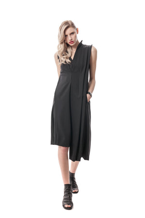 Black Rivoli Asymmetrical Romper Dress, wool